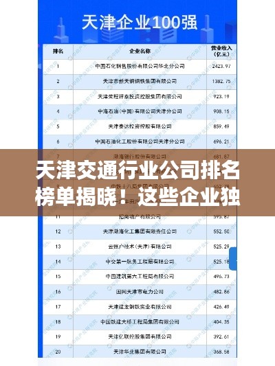 天津交通行业公司排名榜单揭晓!这些企业独占鳌头!